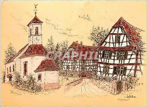 Moderne Karte Village de Kurtzenhouse (Bas Rhin) d'apres une Illustration de Joel Roche