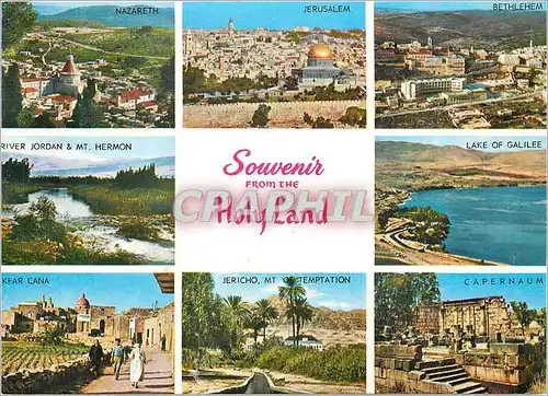 Moderne Karte Souvenir from the Holyland Nazareth Jerusalem Bethlehem River Jordan Cana Calilee Capernaum Jeri