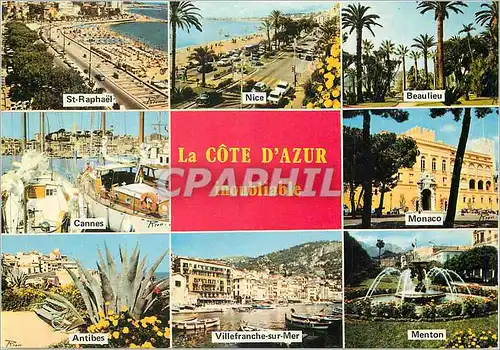 Cartes postales moderne La Cote d'Azur Inoubliable St Raphael Nice Beaulieu Cannes Monaco Antibes Villefranche sur mer M