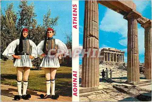 Cartes postales moderne Athenes l'Acropole le Parthenon vu dedans les Propylees Athene Gardes Royales (Evzon)