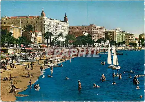 Moderne Karte Cannes la Plage la Croisette et les Grands Hotels Bateaux