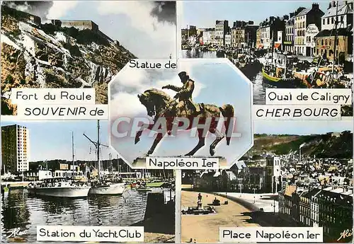 Cartes postales moderne Souvenir de Cherbourg Fort du Roule Quai de Caligny Napoleon 1er Bateaux