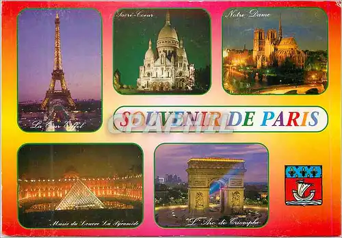Cartes postales Paris la nuit La Tour Eiffel  Le Sacre Coeur Notre Dame La Pyramide du Louvre L'Arc de Triomphe