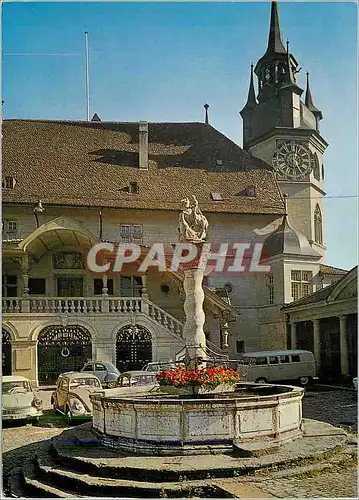 Cartes postales moderne Fribourg Place de l'Hotel de Ville et fontaine de St Georges