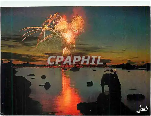 Cartes postales moderne La Cote de Granit Rose Ploumanac'h Feu d'artifice dans la crique de Saint Guirec Coleurs de Bret