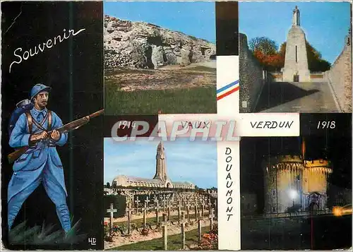 Moderne Karte Souvenir de Verdun Douaumont Fort de Vaux Monument de la victoire Ossuaire et Cimetiere La Porte