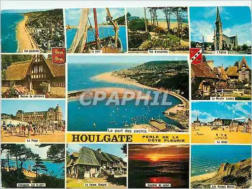 Moderne Karte Houlgate (Calvados) La cote fleurie Vue generale Le port Vue d'ensemble L'eglise La plage