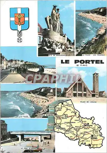 Moderne Karte Le Portel (P de C) ND de Boulogne La plage Les falaises Le pont St Andre Place de l'eglise