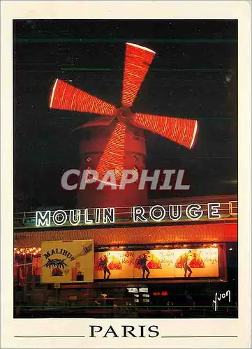 Moderne Karte Paris Le Moulin Rouge Couleurs et Lumiere de France Tour Eiffel Malibu
