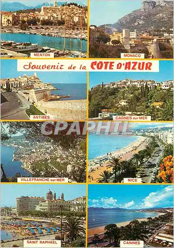 Cartes postales moderne Souvenir de la Cote d'Azur Menton Monaco Antobes Cagnes sur Mer Villefranche sur Mer Nice Saint