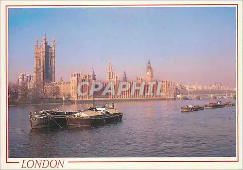 Moderne Karte London The Houses of Parliament Bateaux Peniche