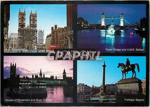 Cartes postales moderne London Westminster Abbey Houses of Parliament and River Thames Tower Bridge and HMS Belfast Traf