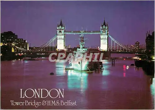 Cartes postales moderne London Tower Bridge and HMS Belfast Bateau