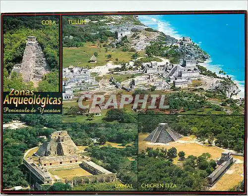 Moderne Karte Peninsula de Yucatan Zonas Arqueologicas Coba Tulum