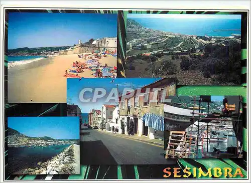 Moderne Karte Sesimbra Praia da California e a Fortaleza Vista Panoramica de Vila Desde