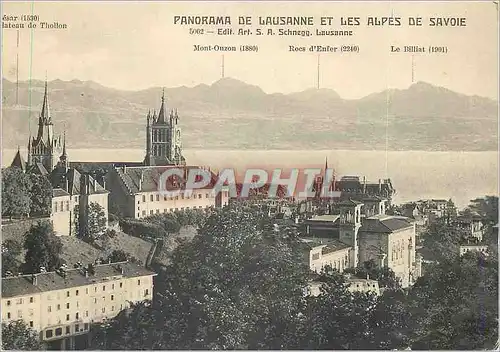 Moderne Karte Panorama de Lausanne et les Alpes de Savoie