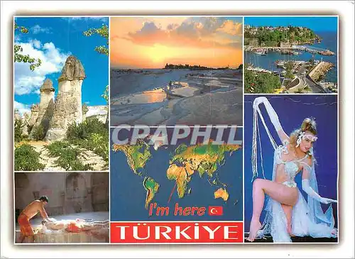 Cartes postales moderne Turkiye Cappadocia Bath Pamukkale I'm Here Turkiye Yacht Harbour Antalya Bellydancer