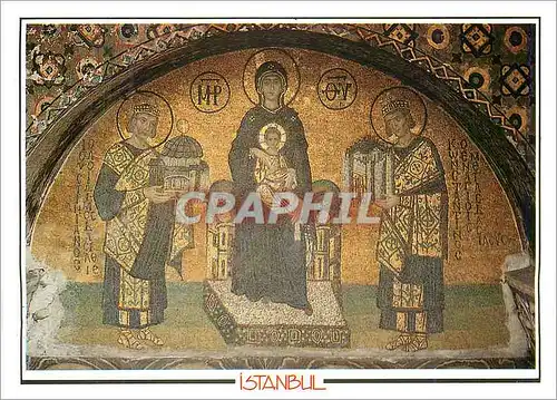 Cartes postales moderne Istanbul Turkiye Mosaic Virgin Marry Seated on a throne with the Infant Jesus in her arms and fl