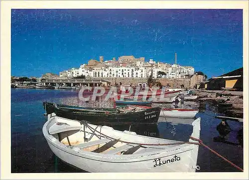 Moderne Karte Le Village de Peniscola Sur la Cote Mediterraneenne de l'Espagne Bateaux