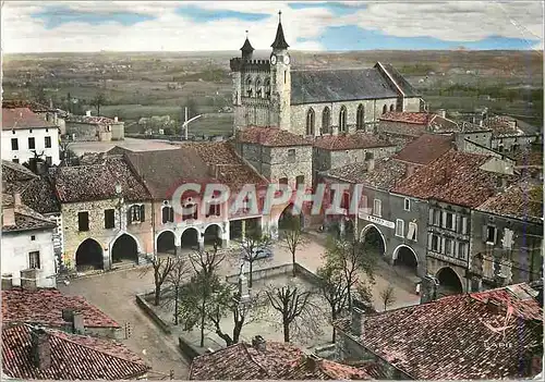 Moderne Karte En Avion au dessus de Montflanquin (Lot et Garonne) L'Eglise et la Place