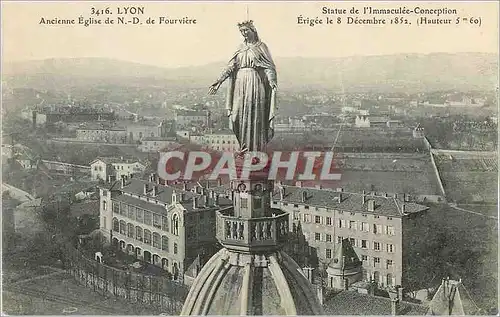 Cartes postales Lyon Ancienne Eglise de N D de Fourviere Statue de l'Immaculee Conception Erigee le 8 Decembre 1