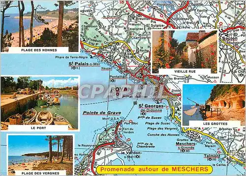 Moderne Karte Meschers sur Gironde (Charente Maritime) la Cote de Beaute Couleurs et Lumiere de France