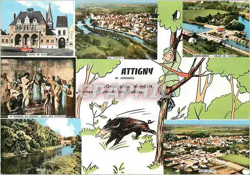 Moderne Karte Attigny (Ardennes) Sanglier Chasse