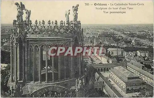 Cartes postales Orleans La Cathedrale Sainte Croix Sculpture du haut d'une Tour Vue panoramique