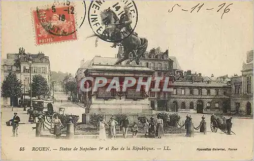 Cartes postales Rouen Statue de Napoleon 1er et Rue de la Republique