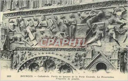 Ansichtskarte AK Bourges Cathedrale Partie de tympan de la Porte Centrale La Resurection Fragment de gauche