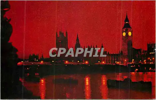 Cartes postales moderne Houses of Parliament At night Bateau