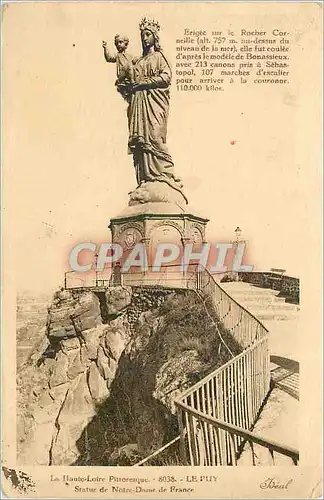 Cartes postales La Haute Loire Pittoresque Le Puy Statue de Notre Dame de France Erigee sur le Rocher Corneille