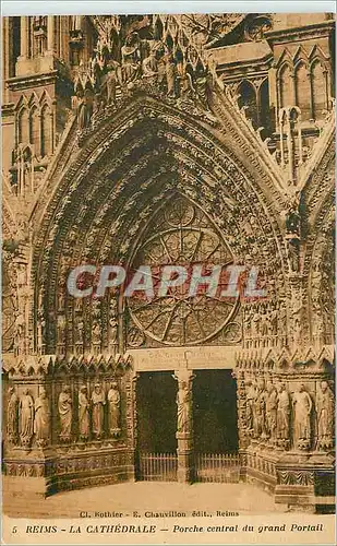Cartes postales Reims La Cathedrale Porche central du grand Portail