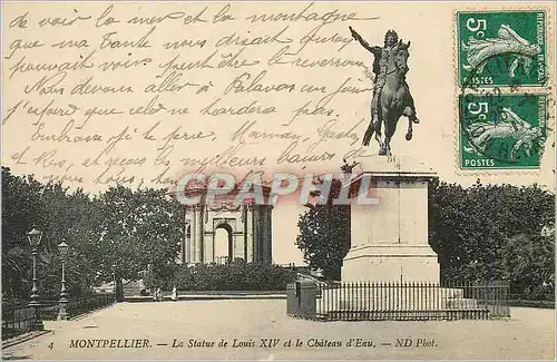 Cartes postales Montpellier La Statue de Louis XIV et le Chateau d'Eau N D