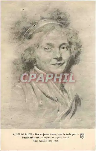 Cartes postales Musee de Dijon Tete de jeune femme vue de trois quarts Dessin rechausse de passel sur papier tei