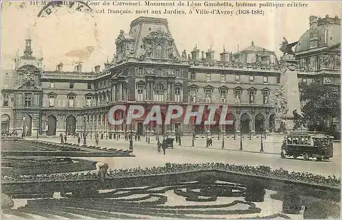 Cartes postales PARis Cour de Carrousel Monument de Leon Gambetta Autobus