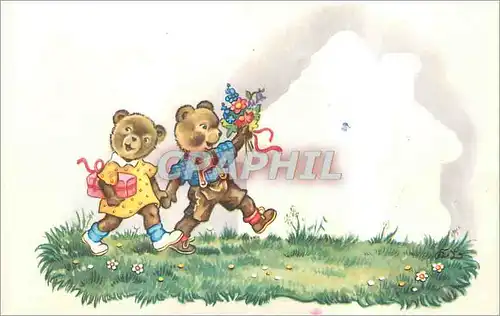 Cartes postales Ours Oursons Fleurs