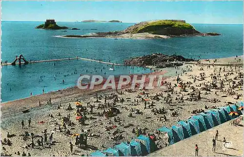Cartes postales moderne St Malo Cite Corsaire La Plage de Bon secours et la Piscine Le Grand Be le Petit Be Au loin l'Il