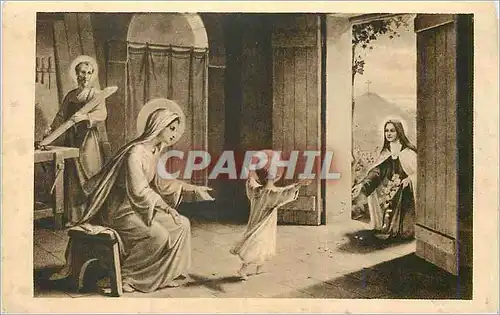 Cartes postales Ste Therese de l'Enfant Jesus jetant des fleurs sous le pas de l'Enfant Jesus (Tableau allegoriq