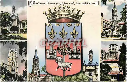 Moderne Karte Toulouse Blason de Toulouse Donjon du Capitole Basilique St Sernin (XIIe Siecle) Clocher des Jac