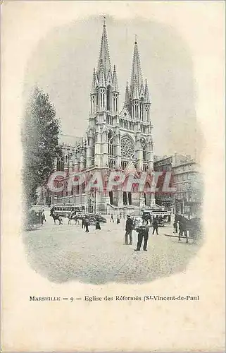 Cartes postales Marseille Eglise des Reformes (St Vincent de Paul) Tramway (carte 1900)
