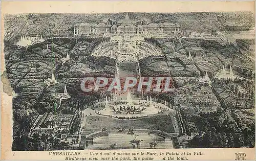 Cartes postales Versailles Vue a vol d'oiseau sur le Parc le Palais et la Ville