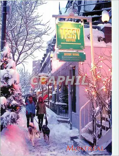 Cartes postales moderne Montreal Trottoirs de Montreal en Hiver rue Saint Denis Tessy Coiffure Chien Husky