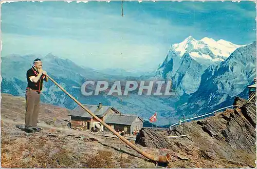 Moderne Karte Alpes Suisse Joueur de Cor des Alpes et la Vallee de Grindelwald Folklore