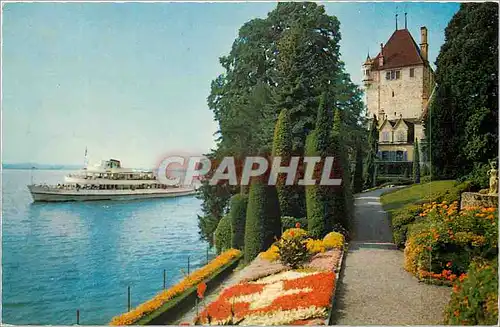 Cartes postales moderne Oberhofen Lacd de Thoune Parc du Ch�teau Bateau