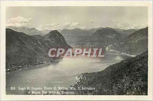 Moderne Karte Lago di Lugano Ponte di Malide Mte S Salvatore e Monte Bre Visti da Serpiano