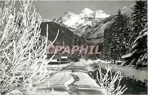 Moderne Karte Winter in Kandersteg Oeschinenbach mit Kath Kirche u Blumlisalpgruppe