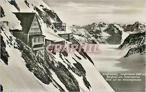 Cartes postales moderne Jungfraubahn Jungfraujoch (3457 m) Berghaus und Observatorium Blick auf den Aletschgletscher
