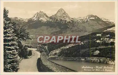 Moderne Karte Seelisberg Hotel Bellevue Terrasse mit Blick a d Mythen