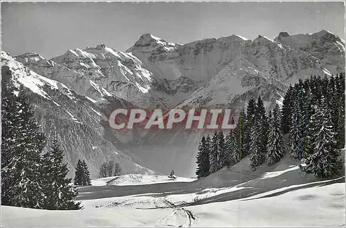 Moderne Karte Braunwald Glarus 1300 m Blick gegen Hausstock 3100 m